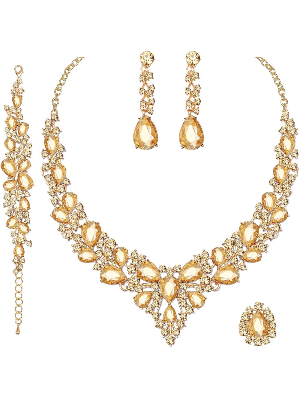 Austrian Crystal Jewelry Set Necklace Earrings Bracelet Ring Bridal Wedding